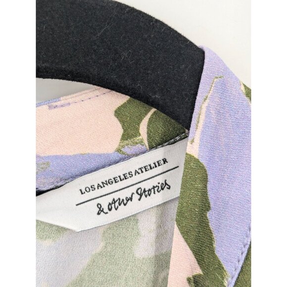 & Other Stories Floral Top Women Size 2 Balloon Sleeve Mock Neck Romantic Office - Picture 9 of 14